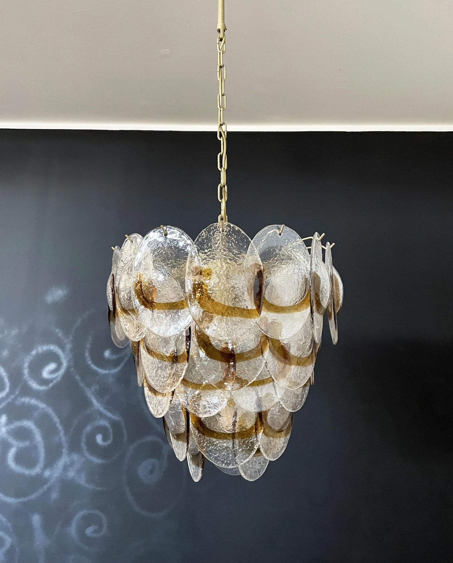 Lámpara de araña Mazzega Murano de cristal ámbar transparente