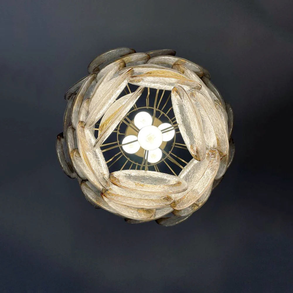 Lámpara de araña Mazzega Murano de cristal ámbar transparente