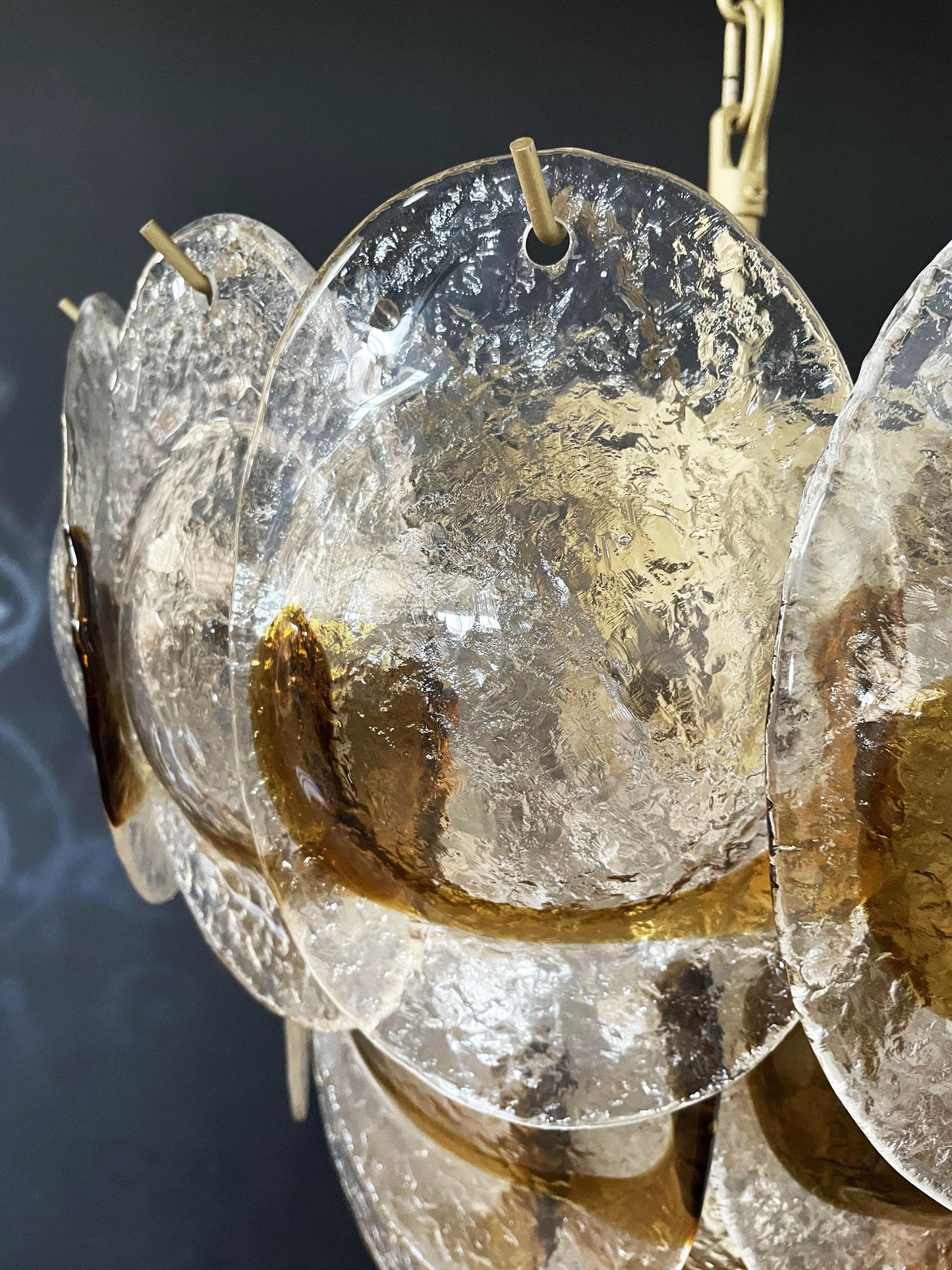 Lámpara de araña Mazzega Murano de cristal ámbar transparente