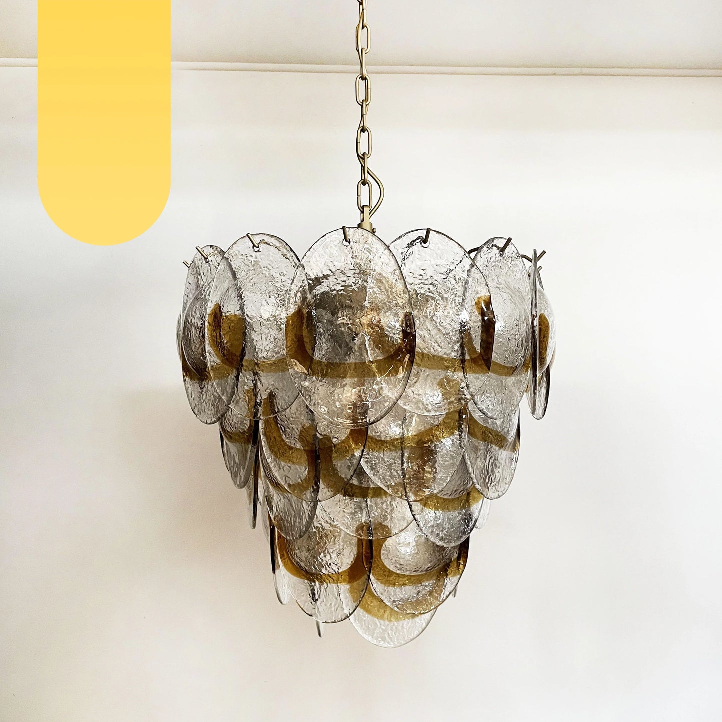 Lámpara de araña Mazzega Murano de cristal ámbar transparente