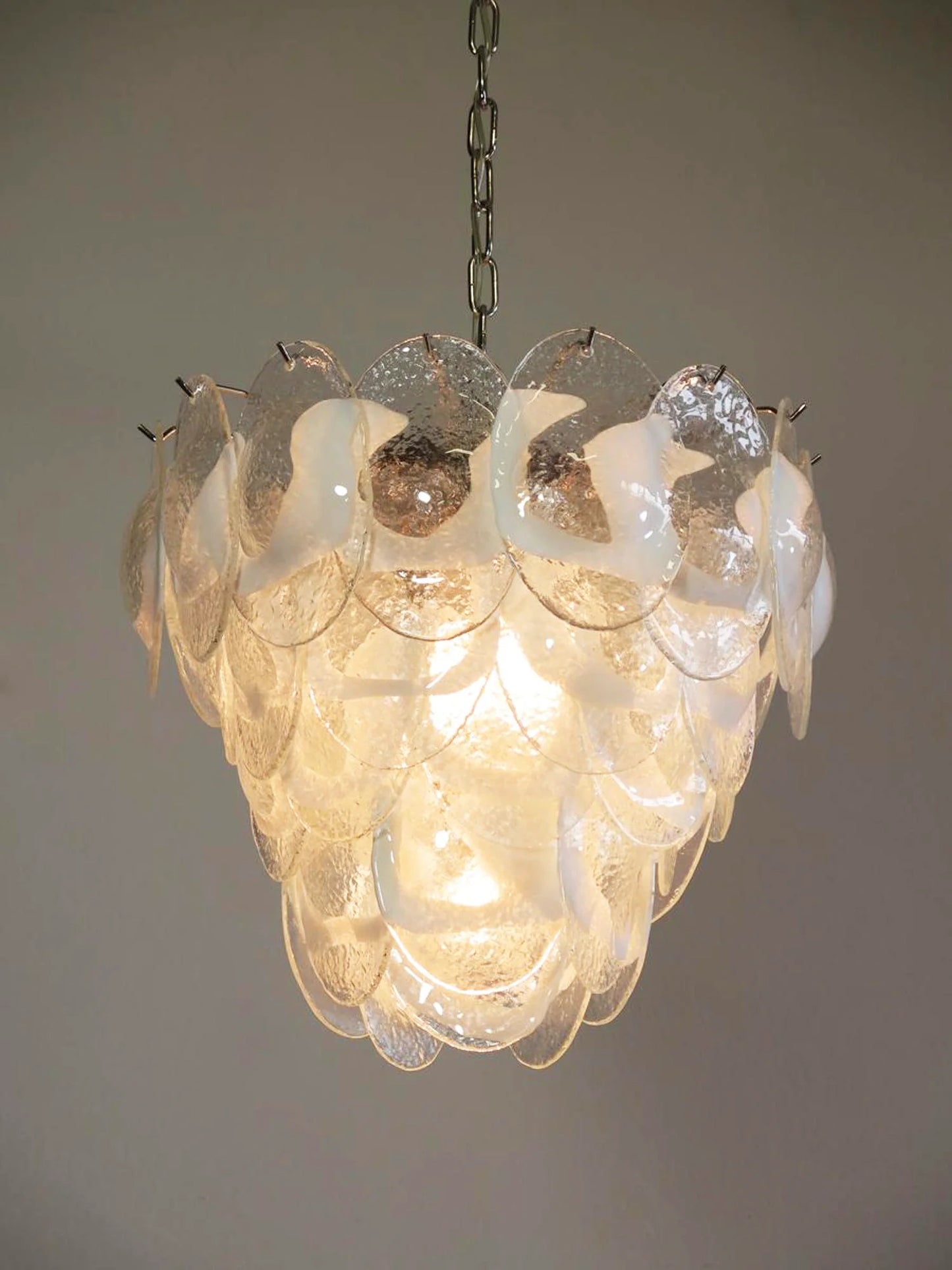 Lámpara de Araña Mazzega Murano de Cristal Blanco Transparente