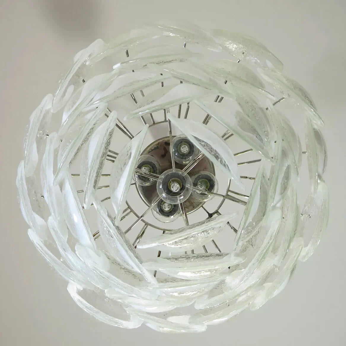 Lámpara de Araña Mazzega Murano de Cristal Blanco Transparente
