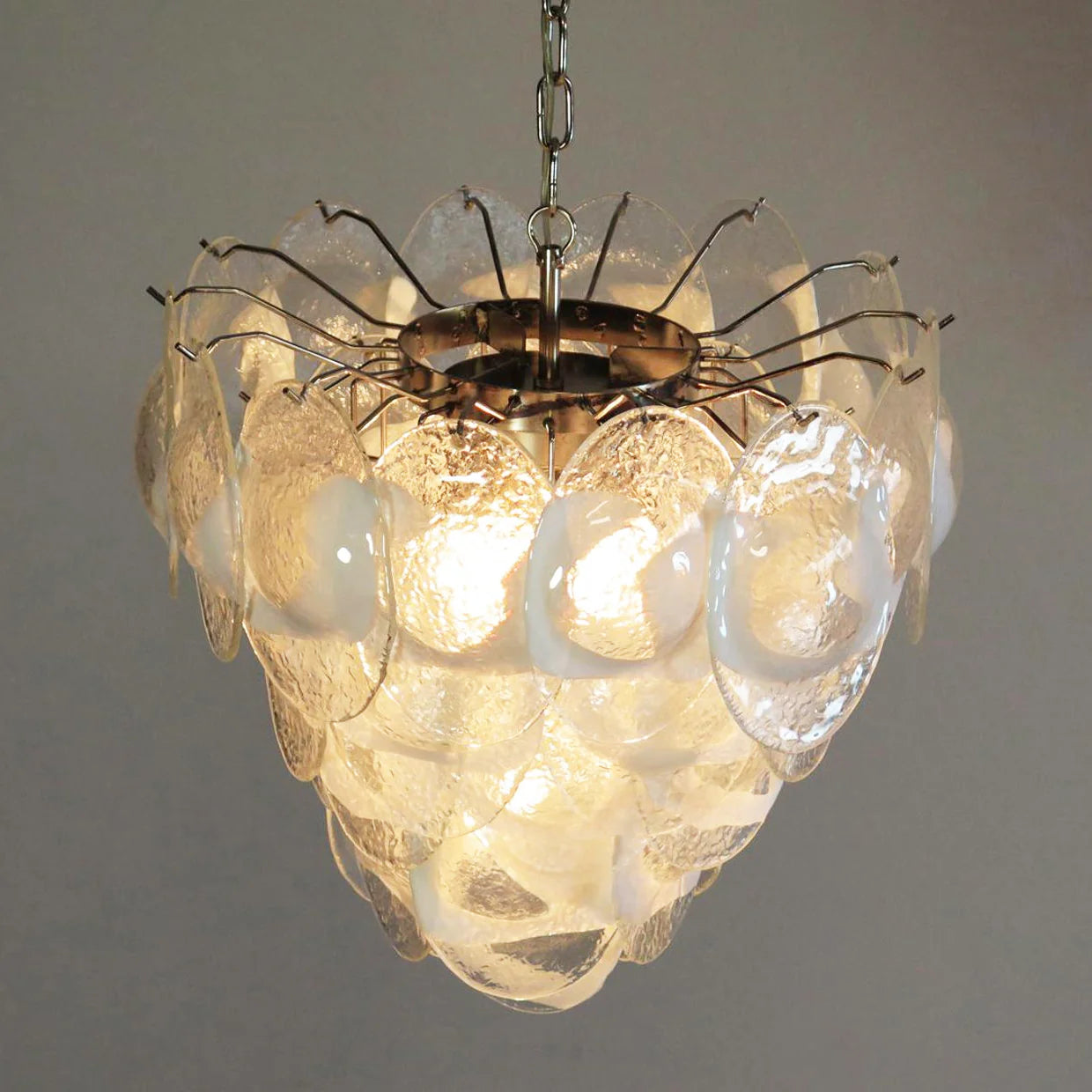 Lámpara de Araña Mazzega Murano de Cristal Blanco Transparente