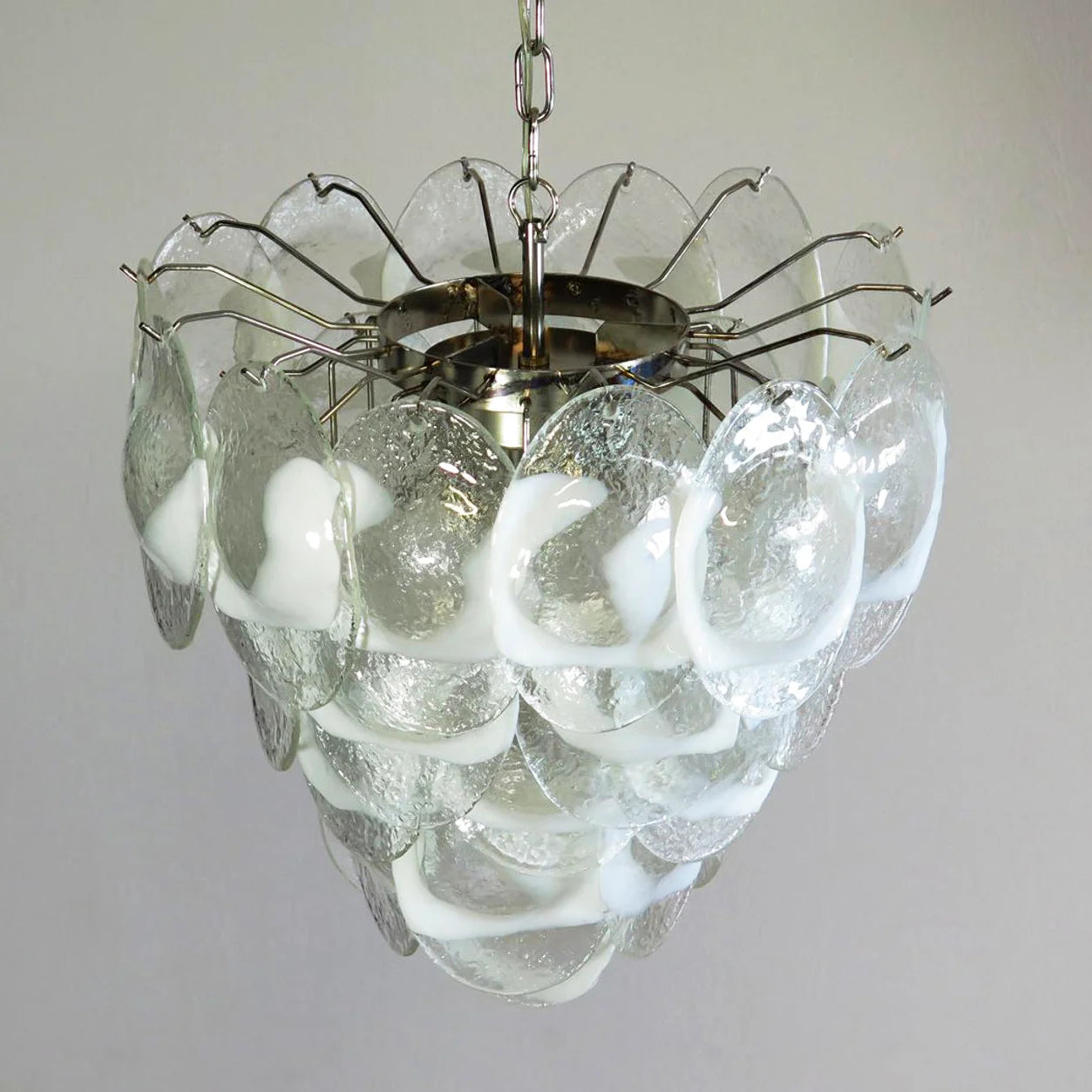 Lámpara de Araña Mazzega Murano de Cristal Blanco Transparente