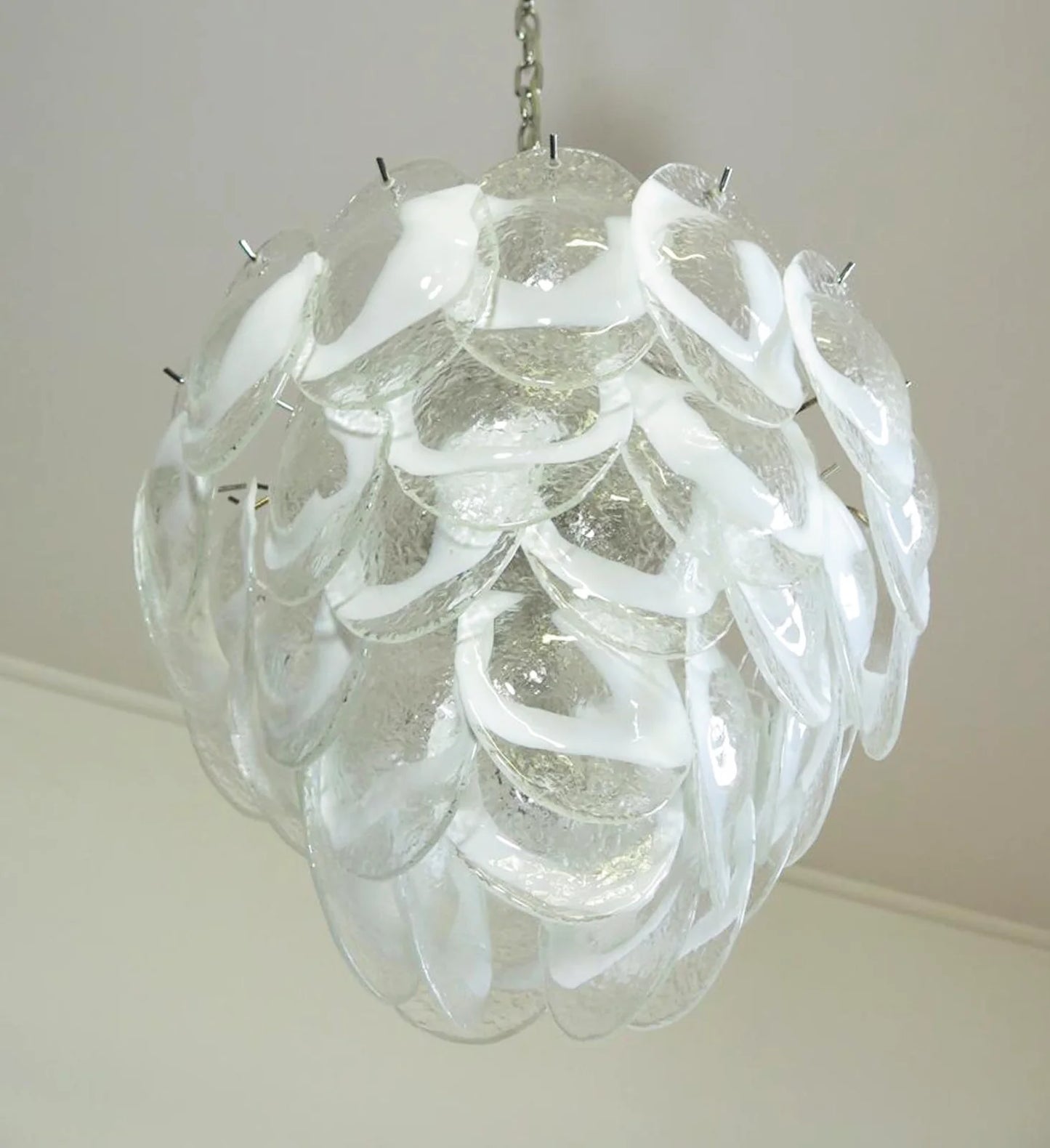Lámpara de Araña Mazzega Murano de Cristal Blanco Transparente