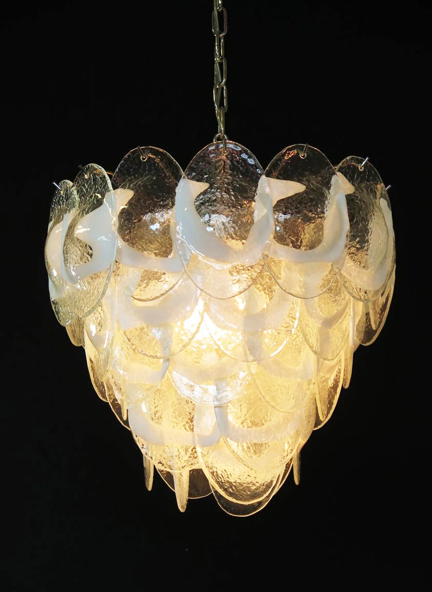 Lámpara de Araña Mazzega Murano de Cristal Blanco Transparente