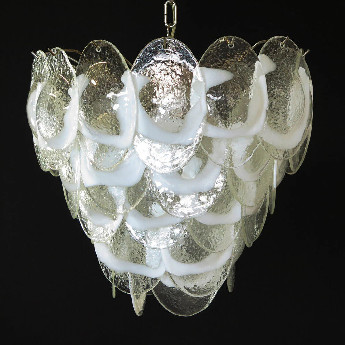 Lámpara de Araña Mazzega Murano de Cristal Blanco Transparente