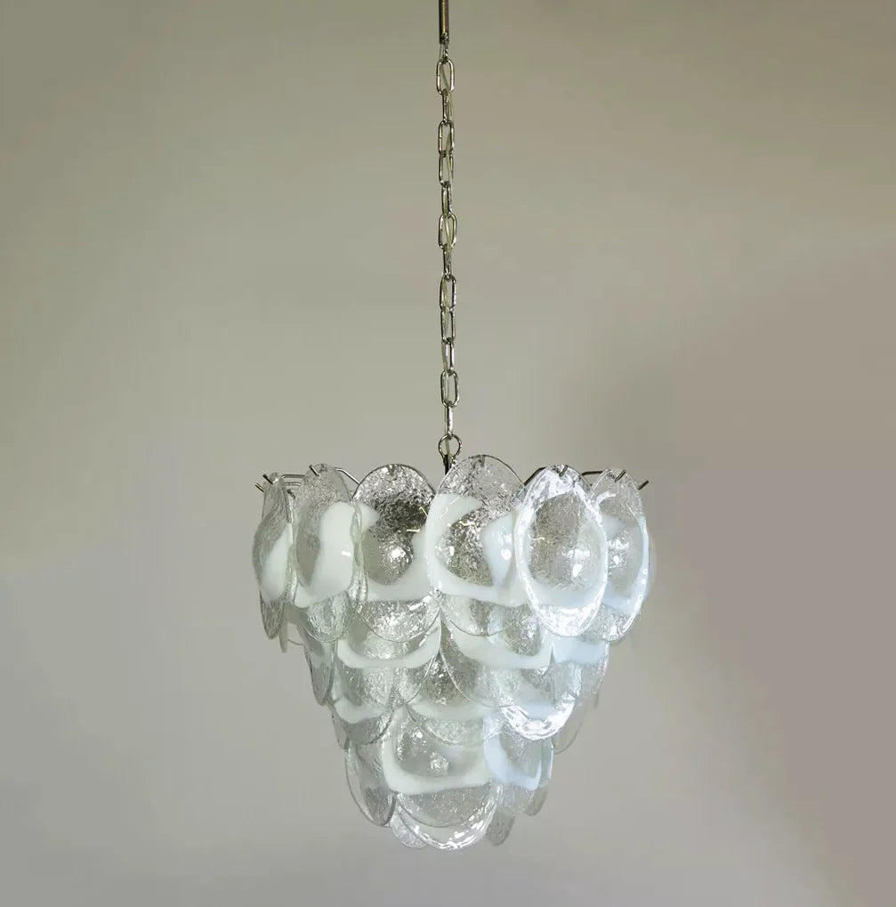 Lámpara de Araña Mazzega Murano de Cristal Blanco Transparente