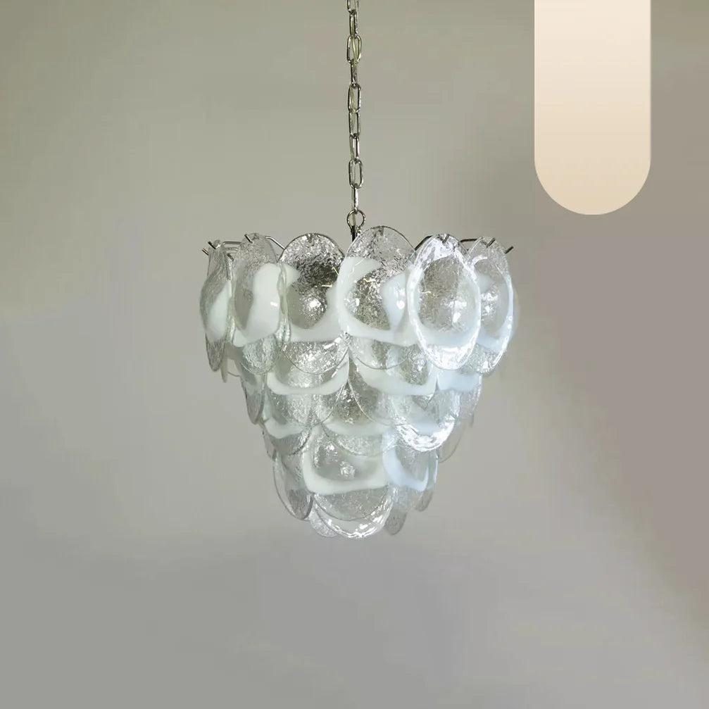 Lámpara de Araña Mazzega Murano de Cristal Blanco Transparente