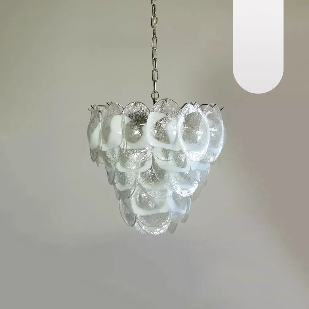 Lámpara de Araña Mazzega Murano de Cristal Blanco Transparente