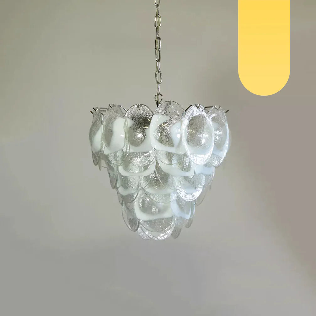 Lámpara de Araña Mazzega Murano de Cristal Blanco Transparente
