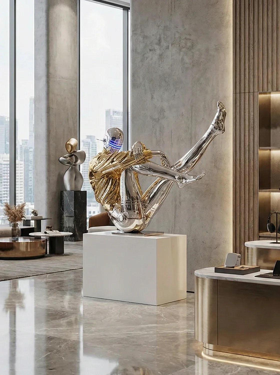 Lámpara de pie Escultura de Diosa Tecnológica Mecánica