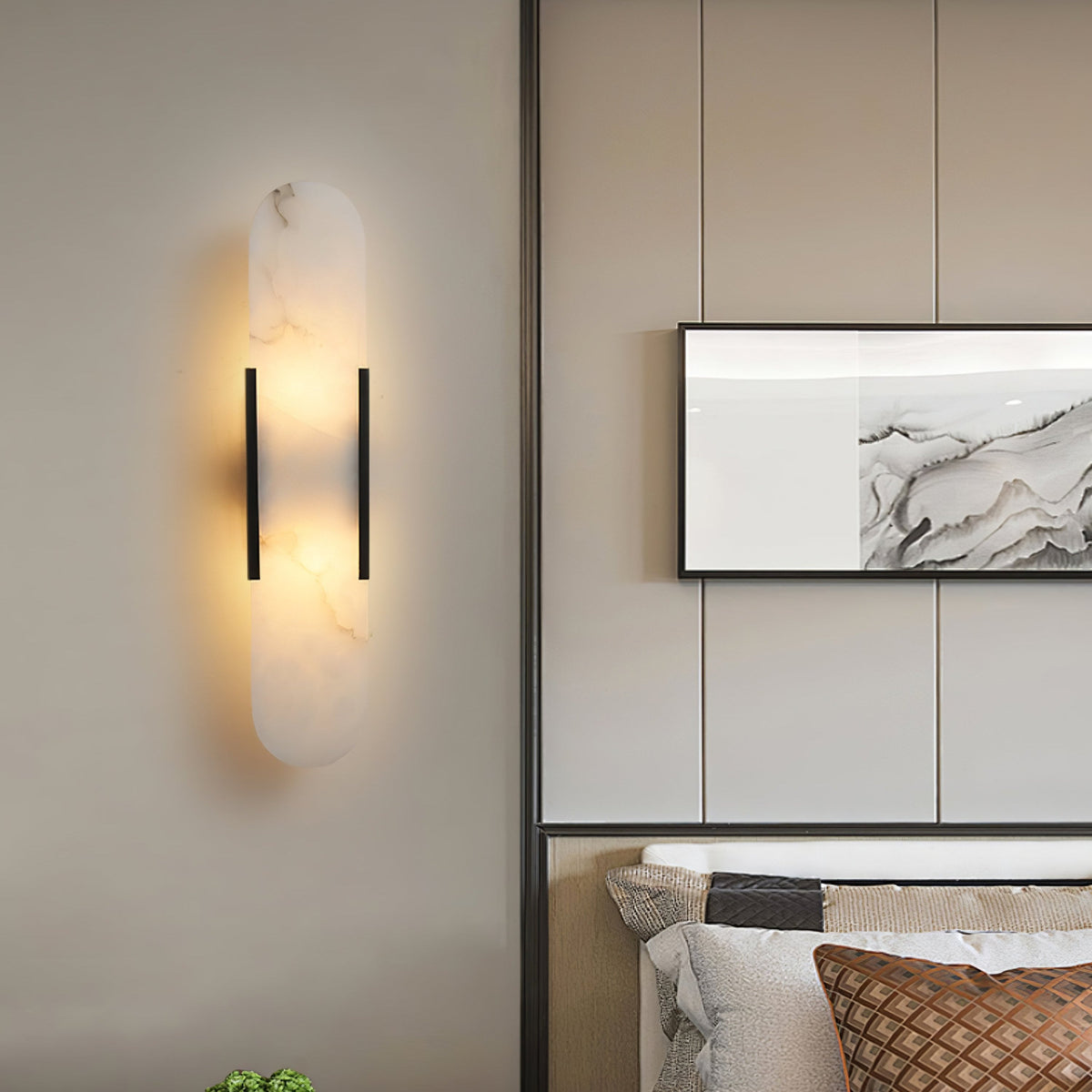 Alvora | Oblong Alabaster Wall Sconce with Brass Accents | Warm Diffused Glow for Foyers