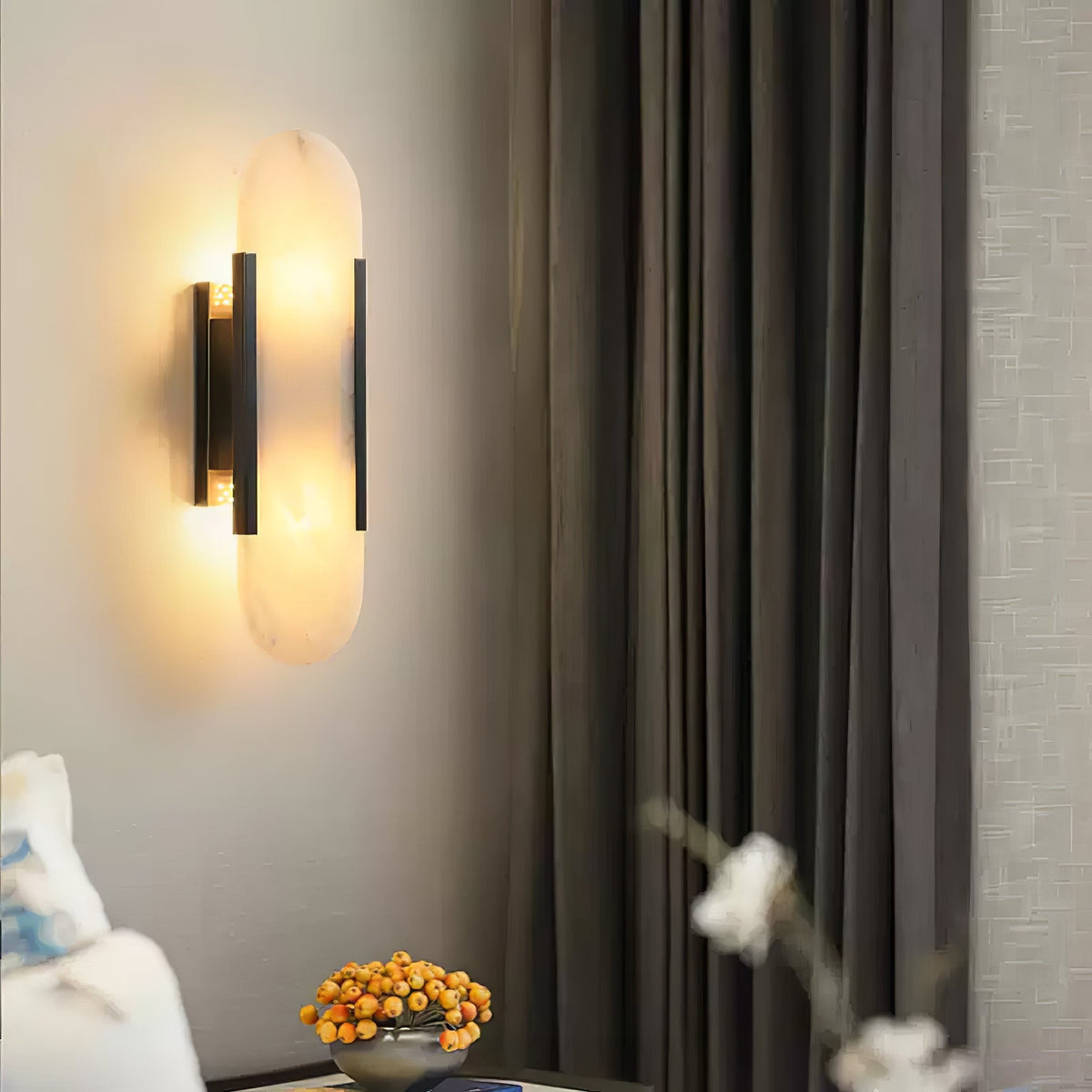 Alvora | Oblong Alabaster Wall Sconce with Brass Accents | Warm Diffused Glow for Foyers