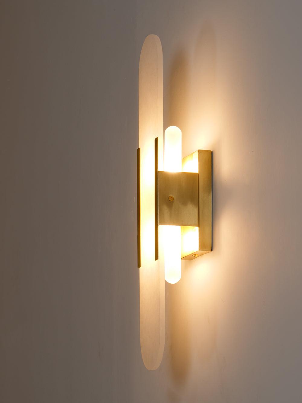 Alvora | Oblong Alabaster Wall Sconce with Brass Accents | Warm Diffused Glow for Foyers