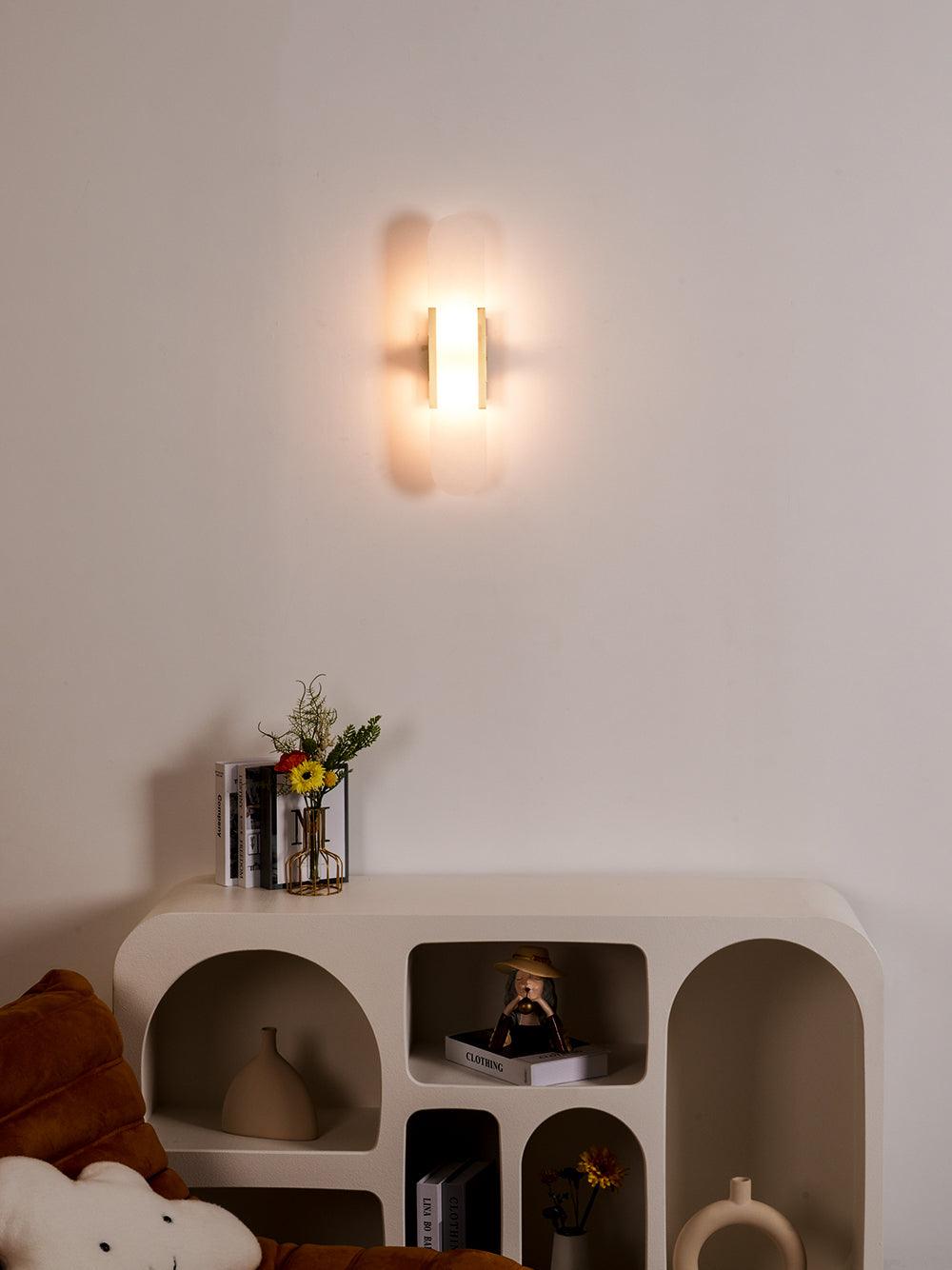 Alvora | Oblong Alabaster Wall Sconce with Brass Accents | Warm Diffused Glow for Foyers