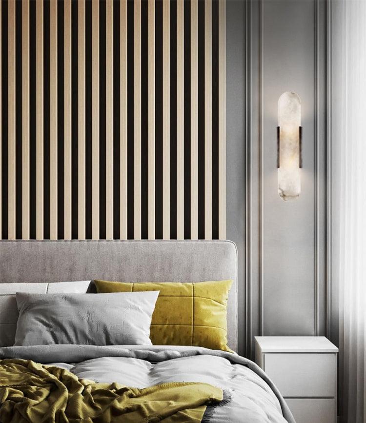 Alvora | Oblong Alabaster Wall Sconce with Brass Accents | Warm Diffused Glow for Foyers