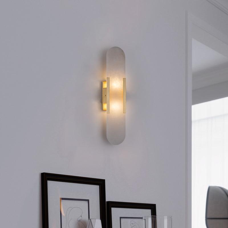Alvora | Oblong Alabaster Wall Sconce with Brass Accents | Warm Diffused Glow for Foyers