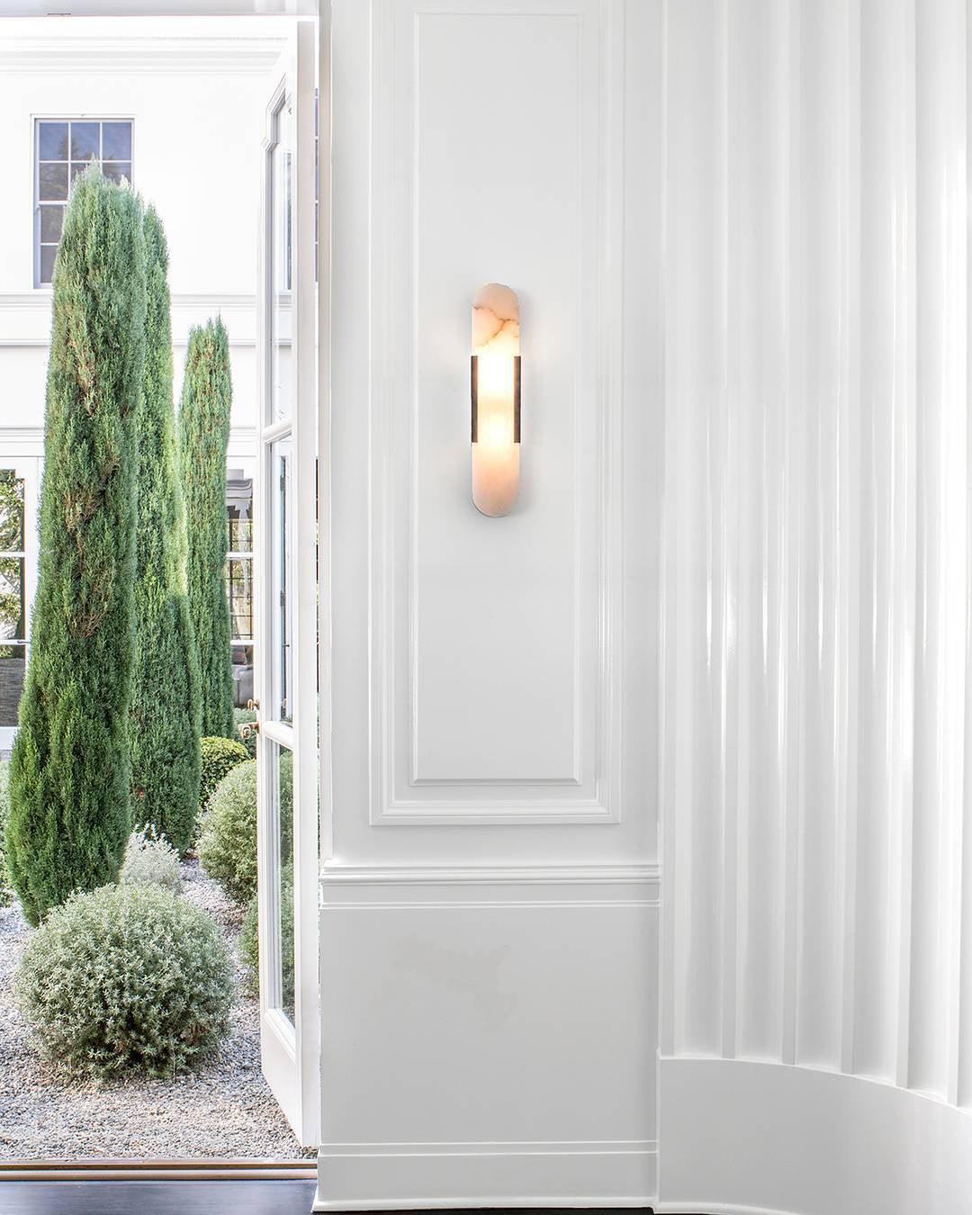 Alvora | Oblong Alabaster Wall Sconce with Brass Accents | Warm Diffused Glow for Foyers