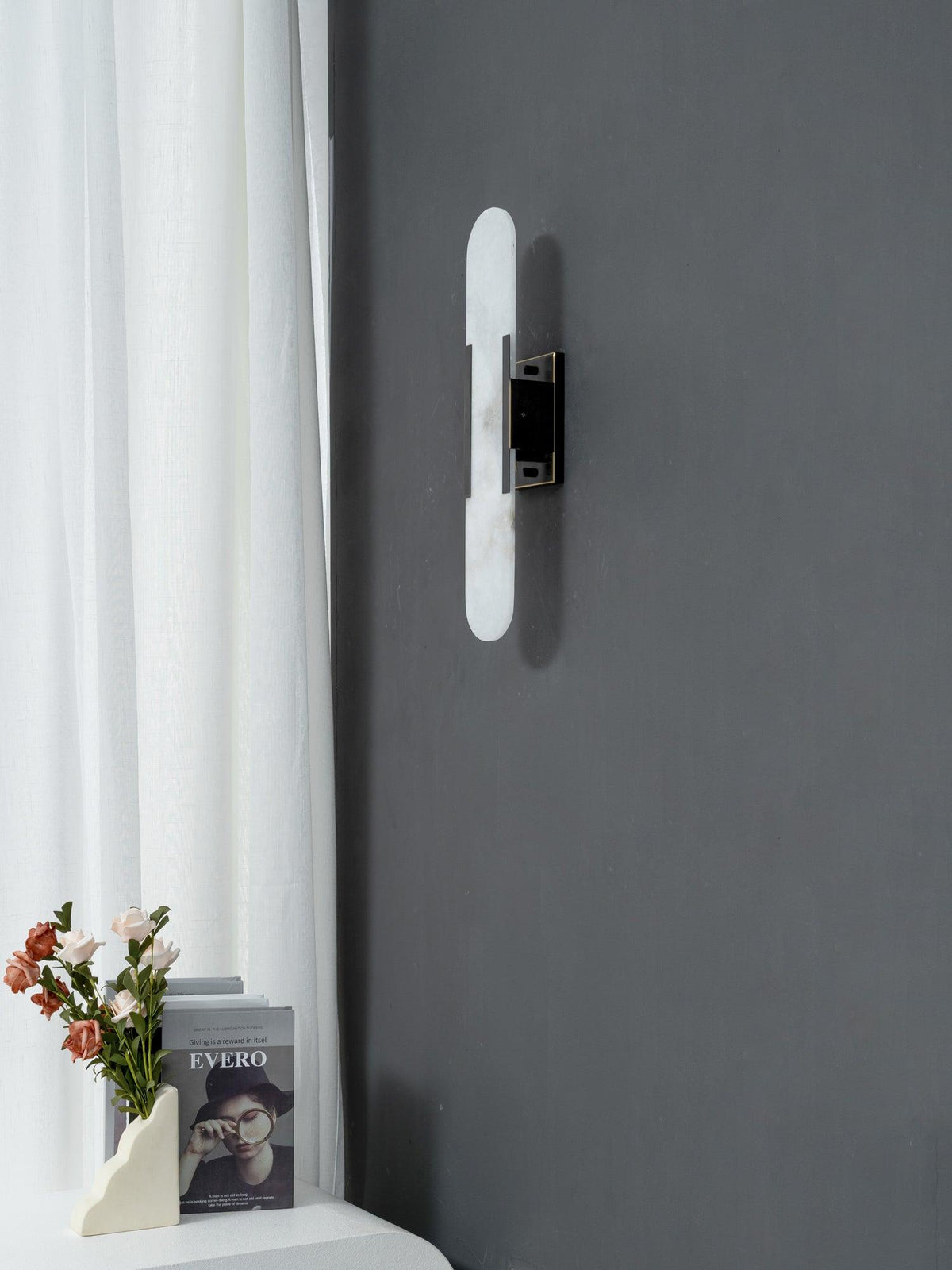 Alvora | Oblong Alabaster Wall Sconce with Brass Accents | Warm Diffused Glow for Foyers