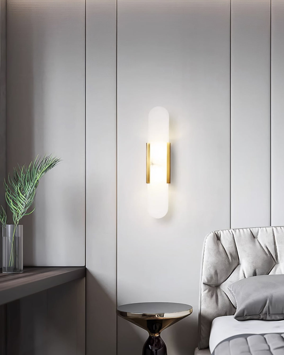 Alvora | Oblong Alabaster Wall Sconce with Brass Accents | Warm Diffused Glow for Foyers