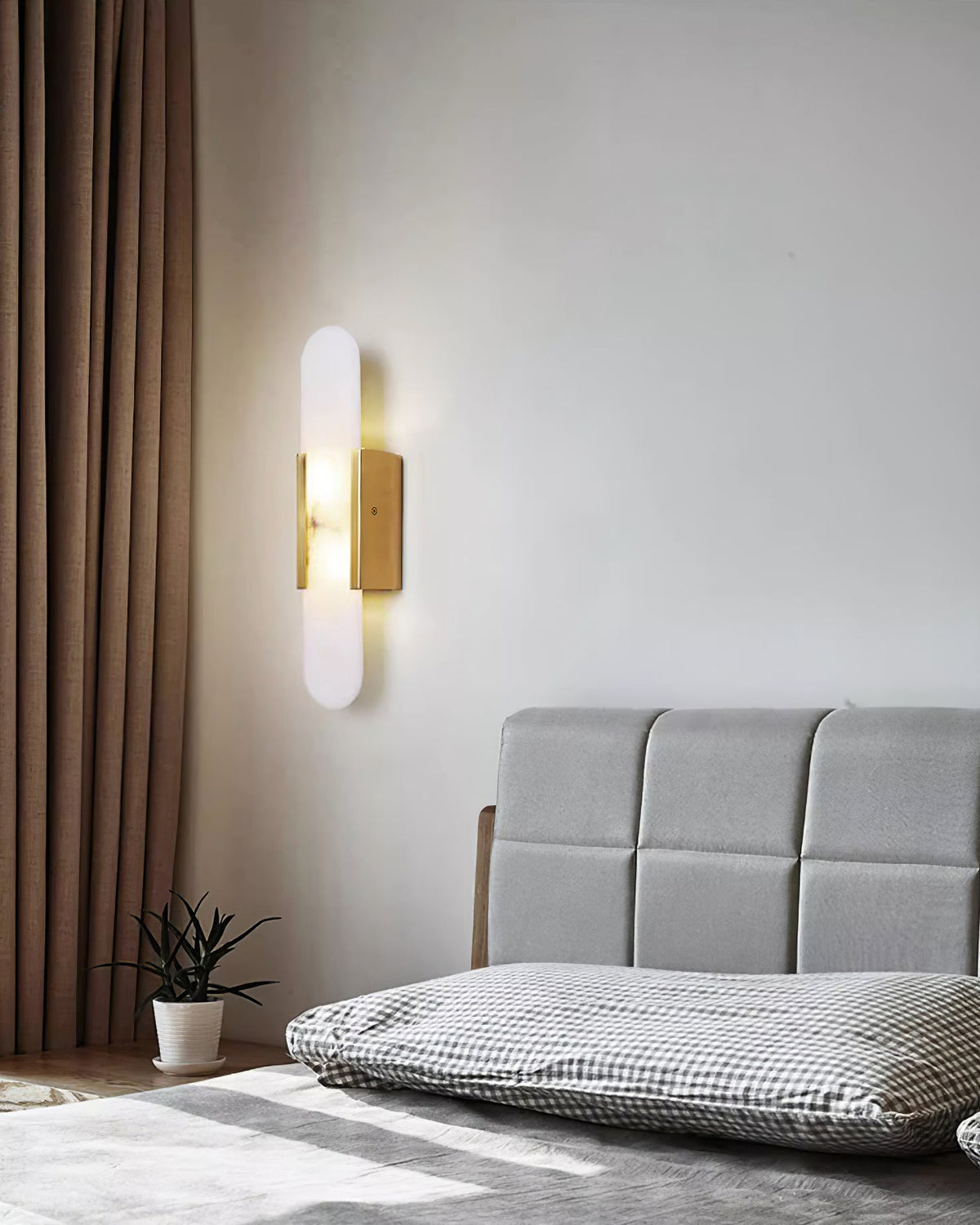 Alvora | Oblong Alabaster Wall Sconce with Brass Accents | Warm Diffused Glow for Foyers