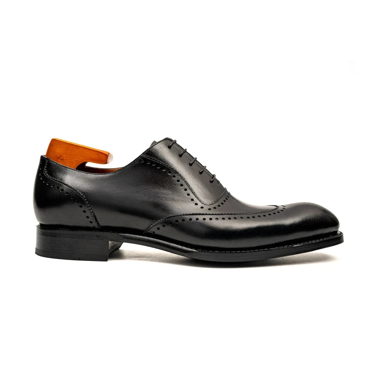 Black Wingtip Cow Leather Oxford Shoes
