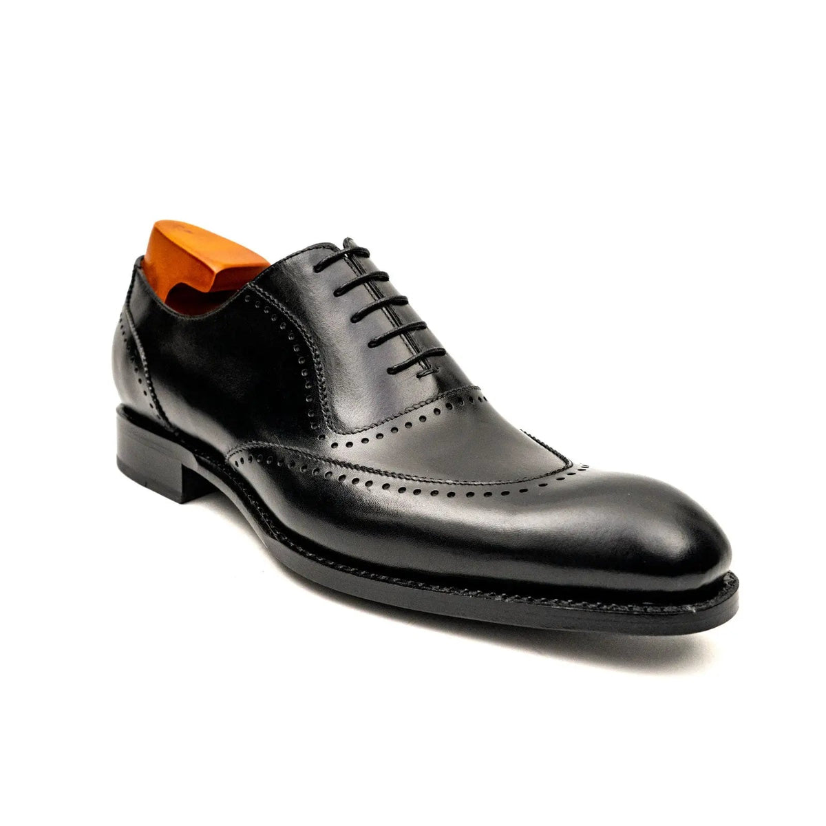 Black Wingtip Cow Leather Oxford Shoes