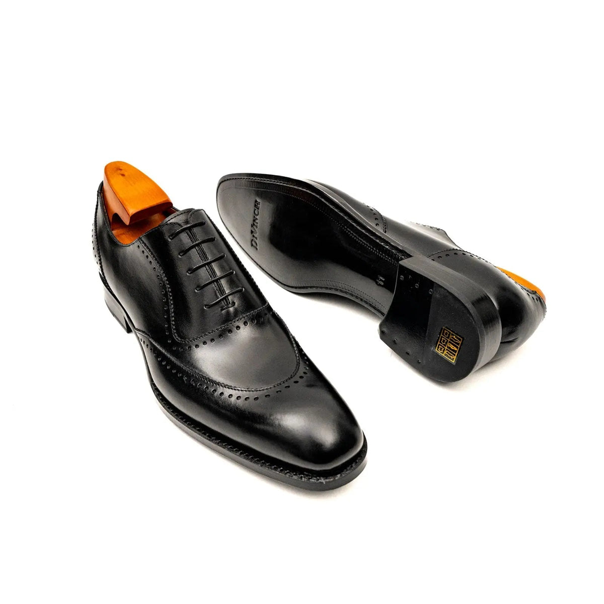 Black Wingtip Cow Leather Oxford Shoes