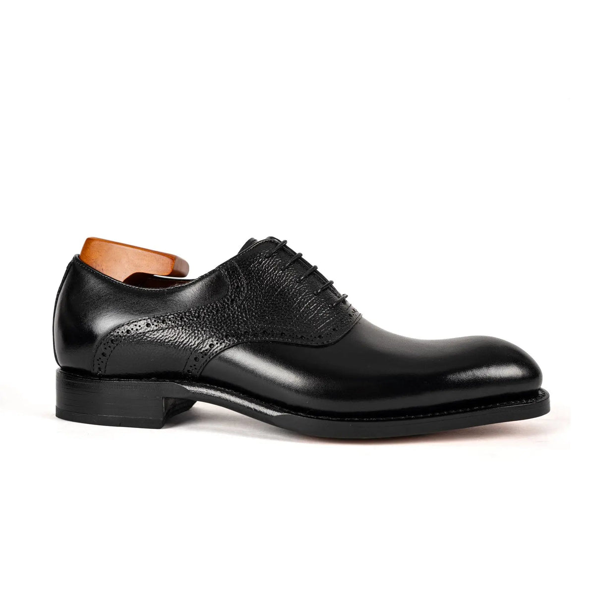 Black Plain-Toe Cow Leather Oxford Shoes