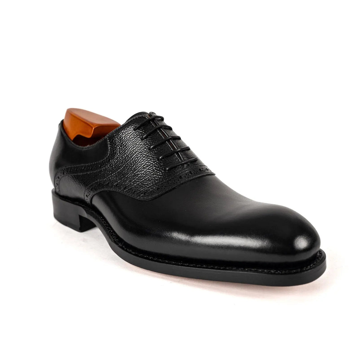 Black Plain-Toe Cow Leather Oxford Shoes