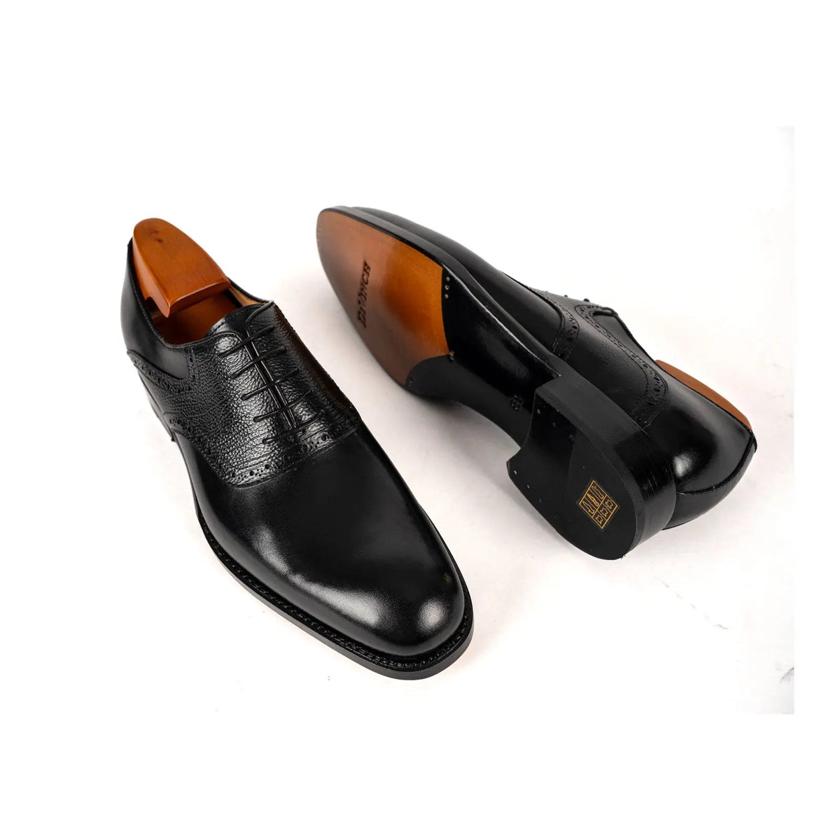 Black Plain-Toe Cow Leather Oxford Shoes