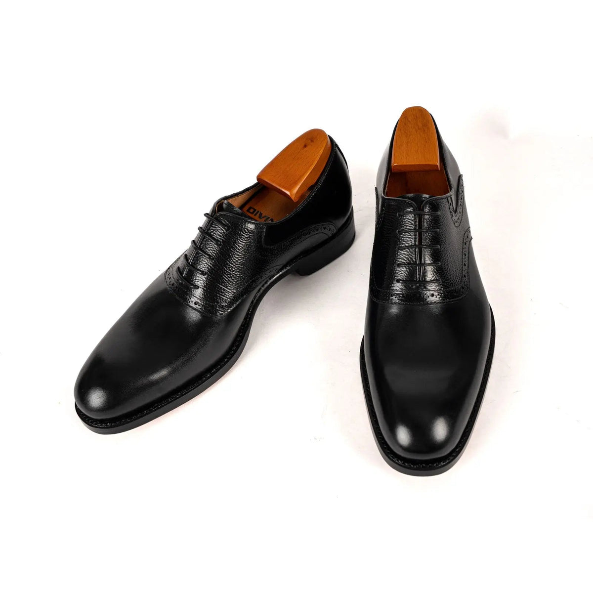 Black Plain-Toe Cow Leather Oxford Shoes