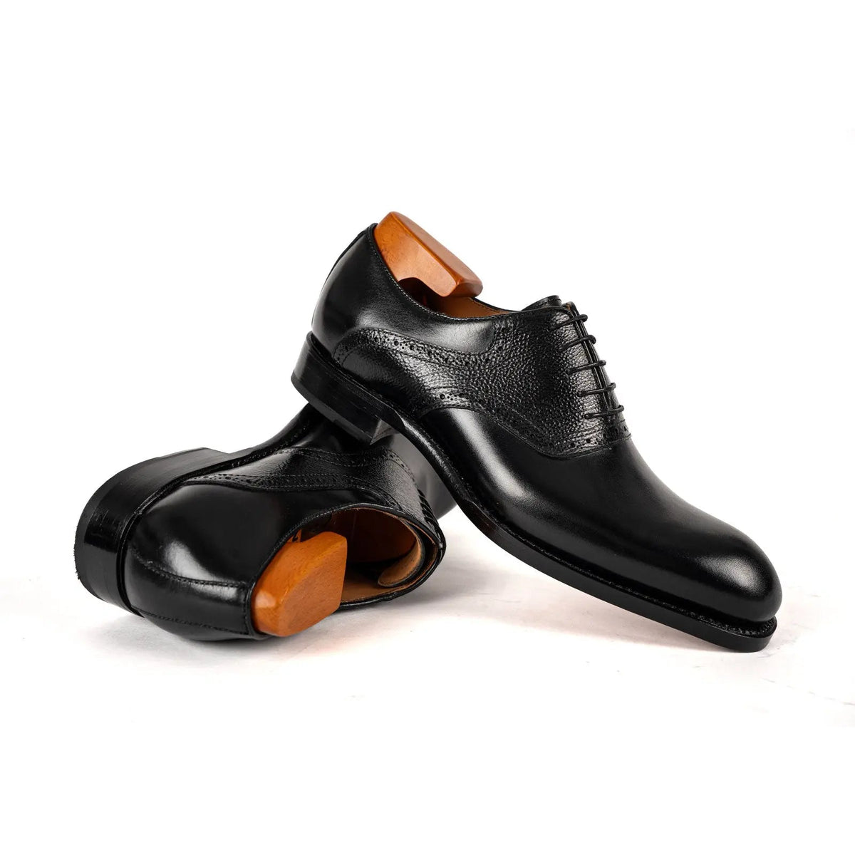 Black Plain-Toe Cow Leather Oxford Shoes