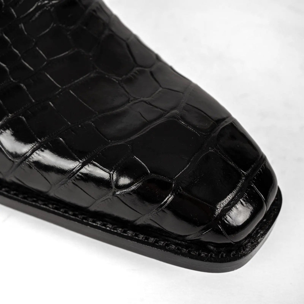Black Square-Toe Crocodile Leather Monk Shoes