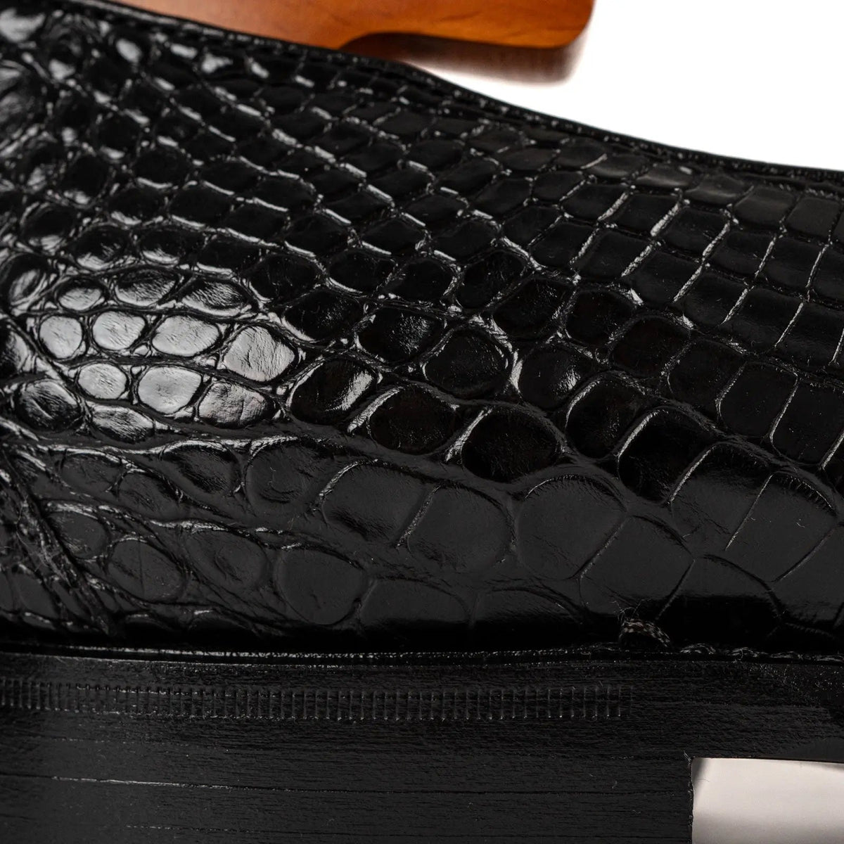 Black Apron-Toe Crocodile Leather Tassel Loafers