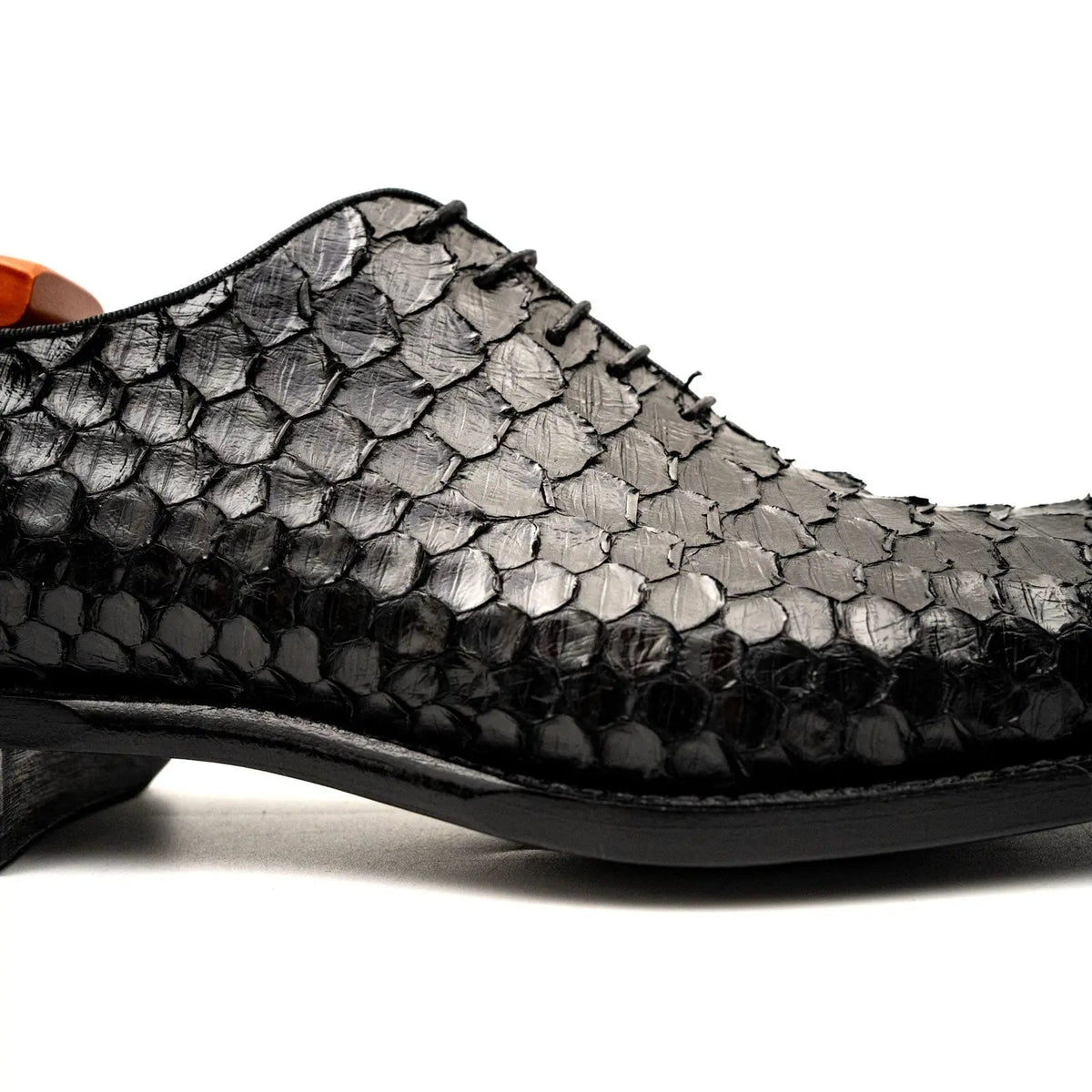 Black Plain-Toe Snakeskin Oxford Shoes
