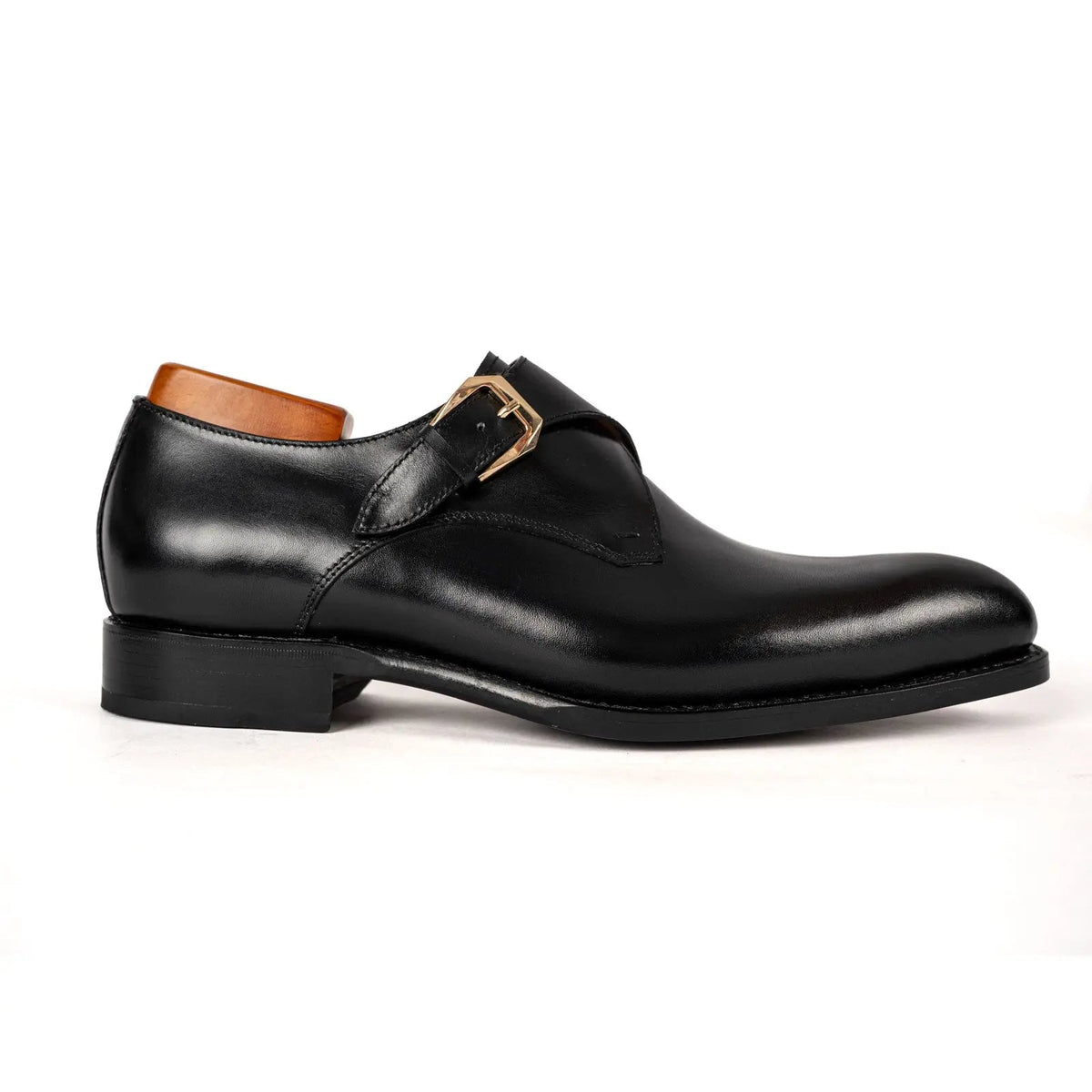 Black Plain-Toe Cow Leather Monk Shoes