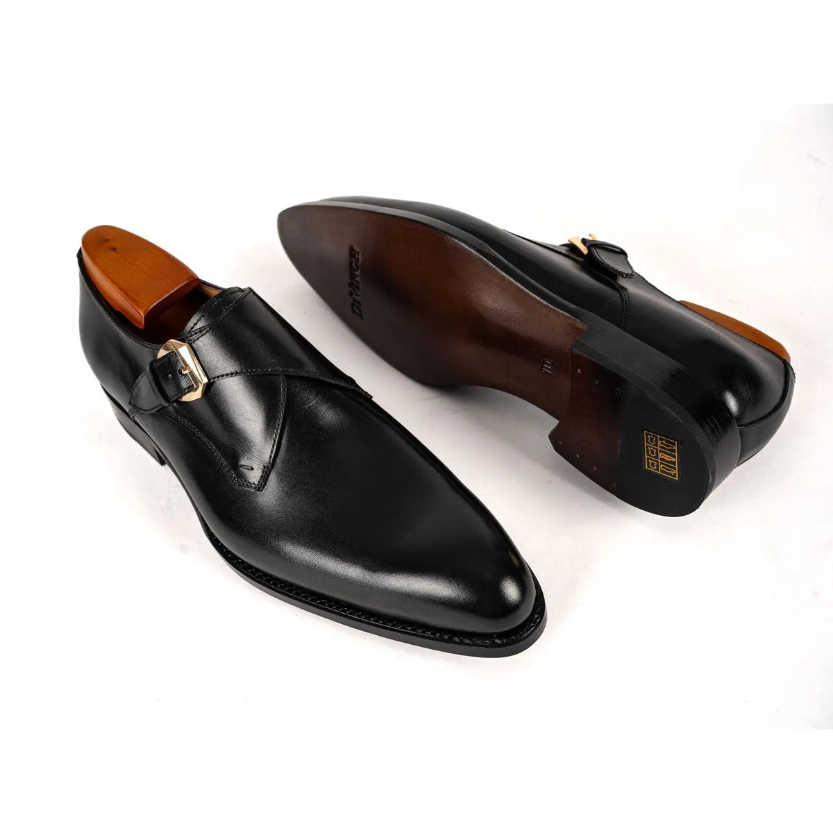 Black Plain-Toe Cow Leather Monk Shoes