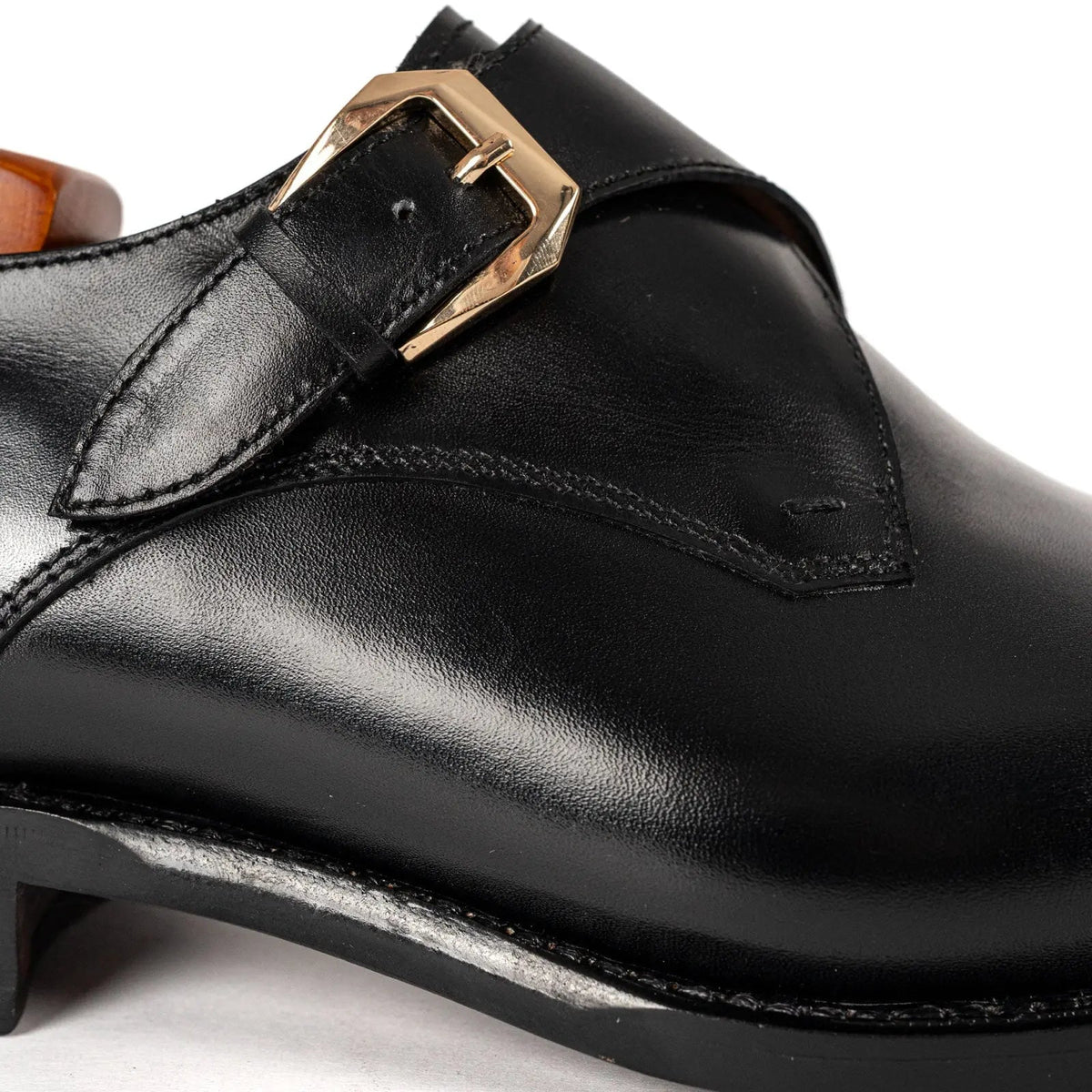 Black Plain-Toe Cow Leather Monk Shoes