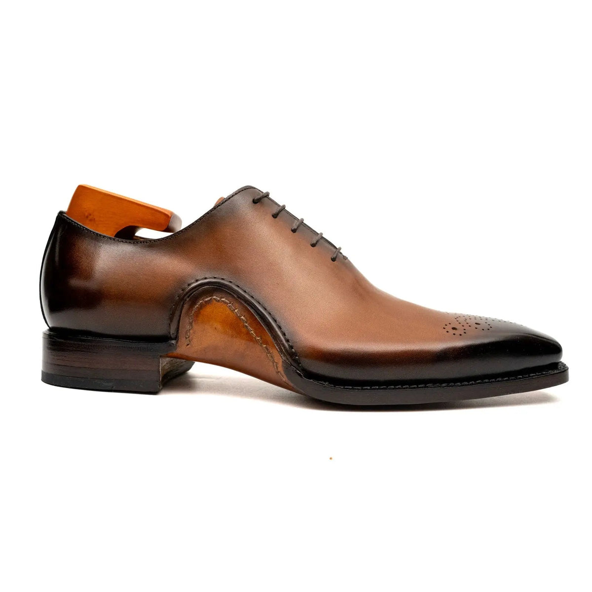 Tan Square-Toe Calf Leather Oxford Shoes