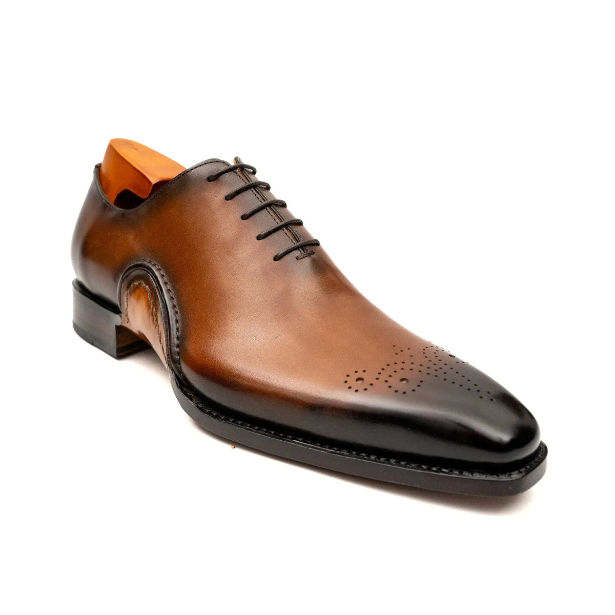 Tan Square-Toe Calf Leather Oxford Shoes
