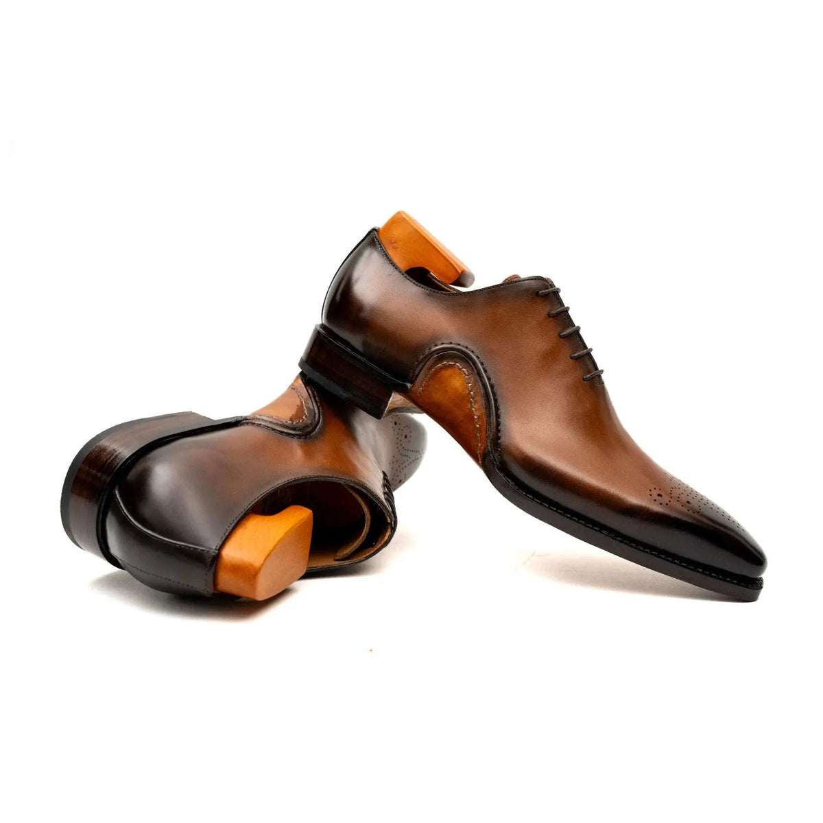 Tan Square-Toe Calf Leather Oxford Shoes