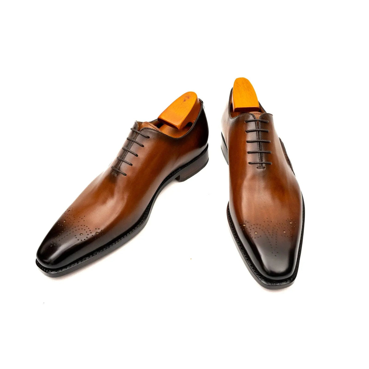 Tan Square-Toe Calf Leather Oxford Shoes