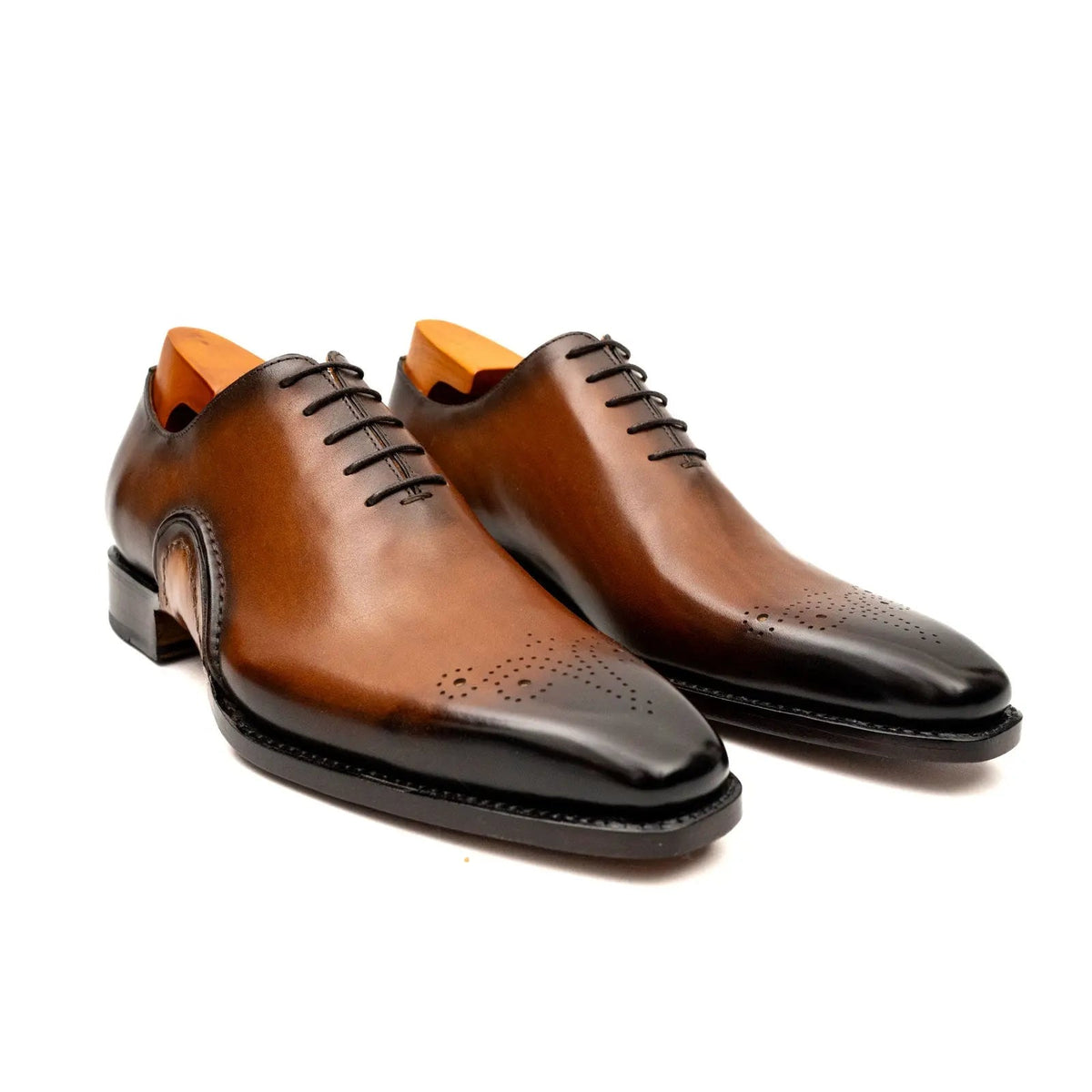 Tan Square-Toe Calf Leather Oxford Shoes