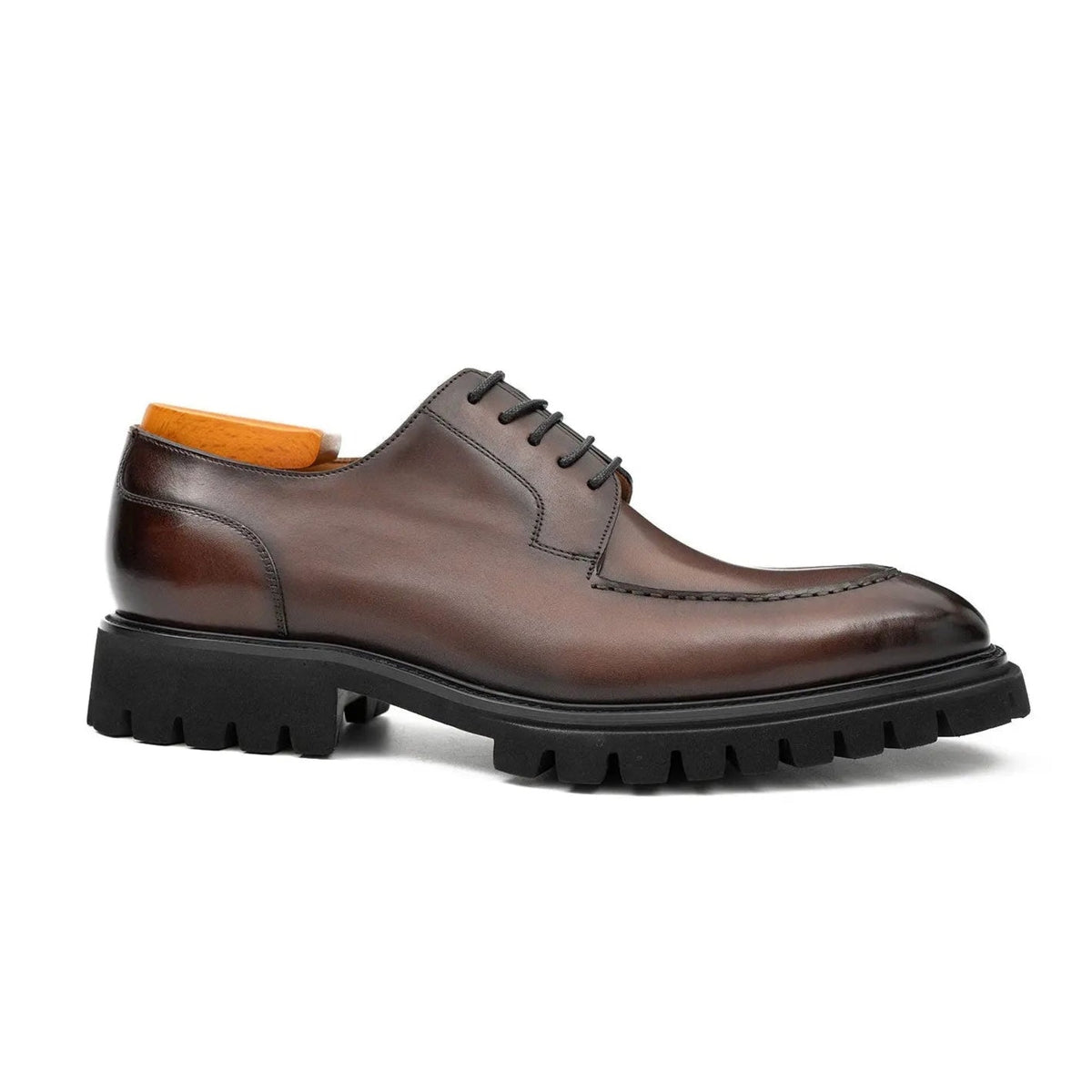 Brown Calf Leather Apron-Toe Derby Shoes