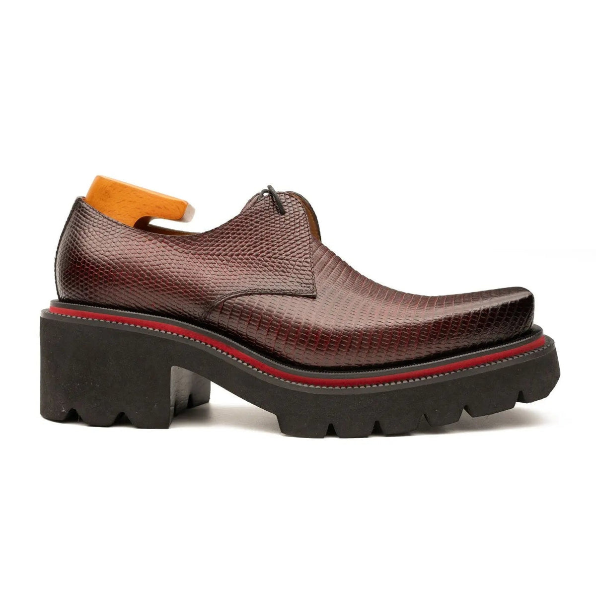 Burgundy Lizard-Embossed Cow Leather Derby Shoes