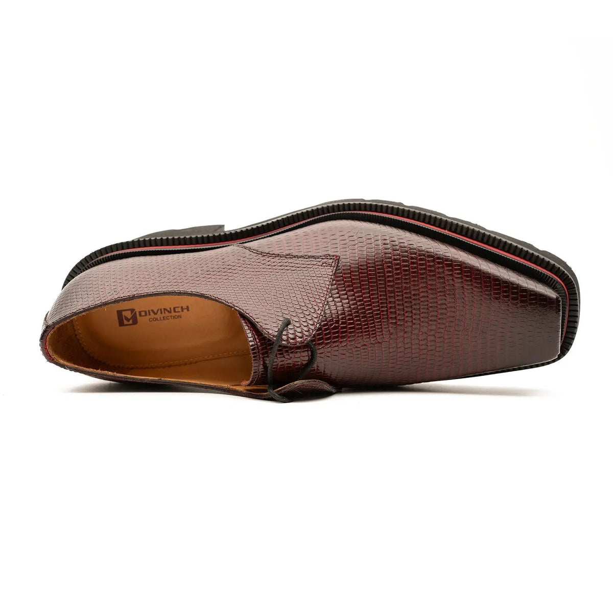 Burgundy Lizard-Embossed Cow Leather Derby Shoes
