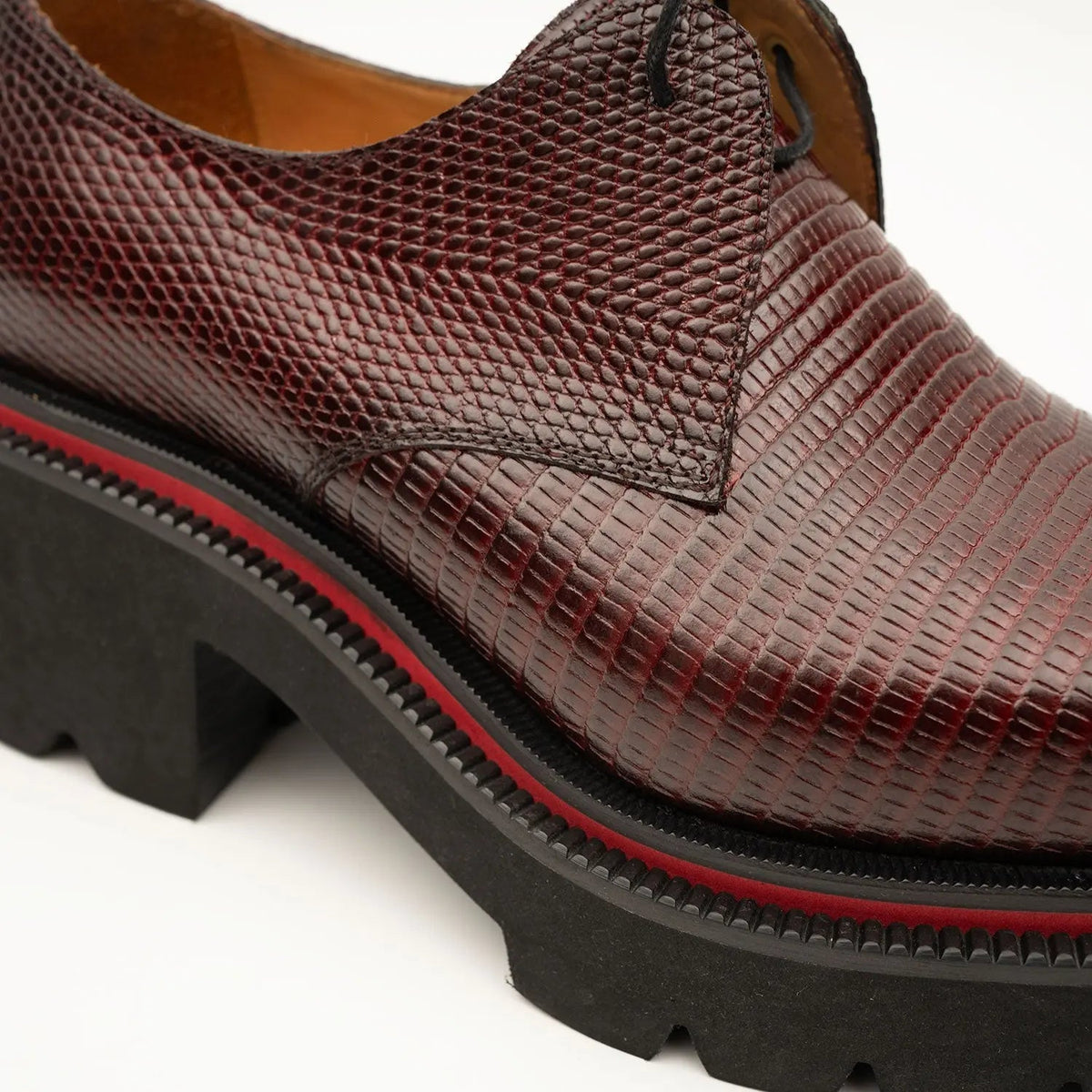 Burgundy Lizard-Embossed Cow Leather Derby Shoes