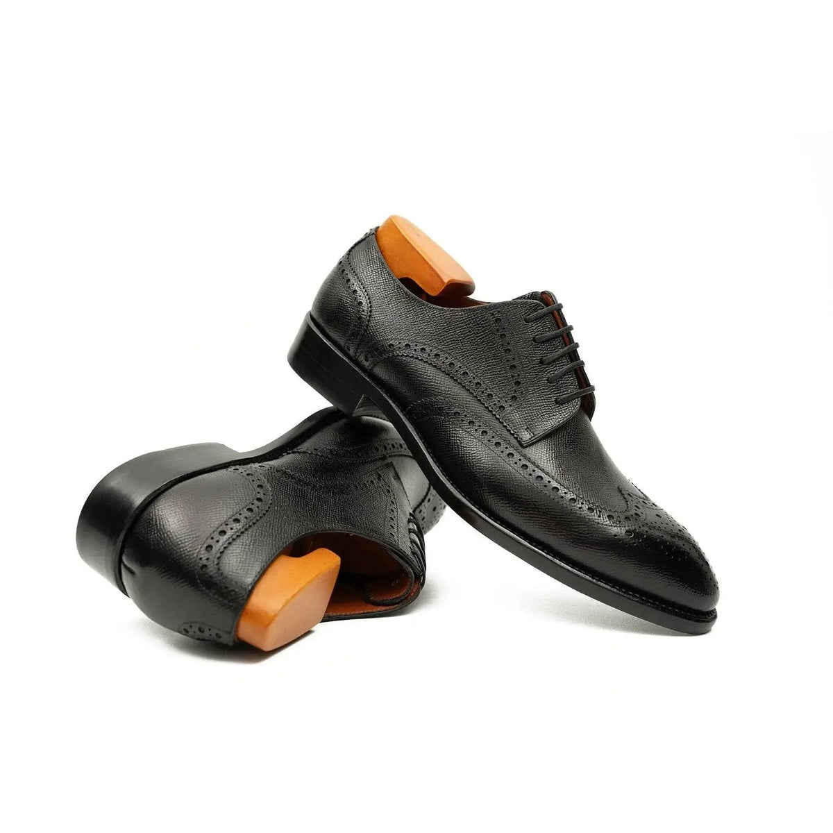 Black Wingtip Calf Leather Oxford Shoes